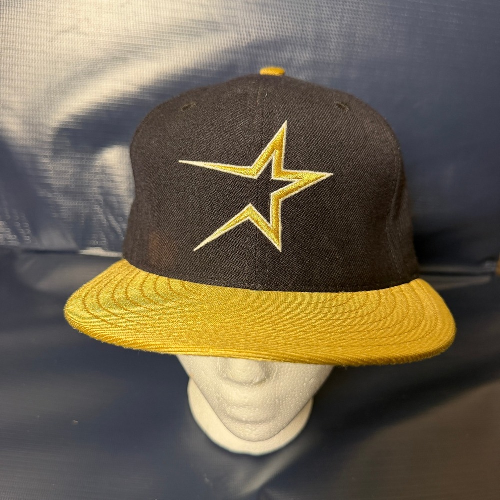Vintage Houston Astros New Era 5950 Diamond Collection Star Hat Navy Gold Wool